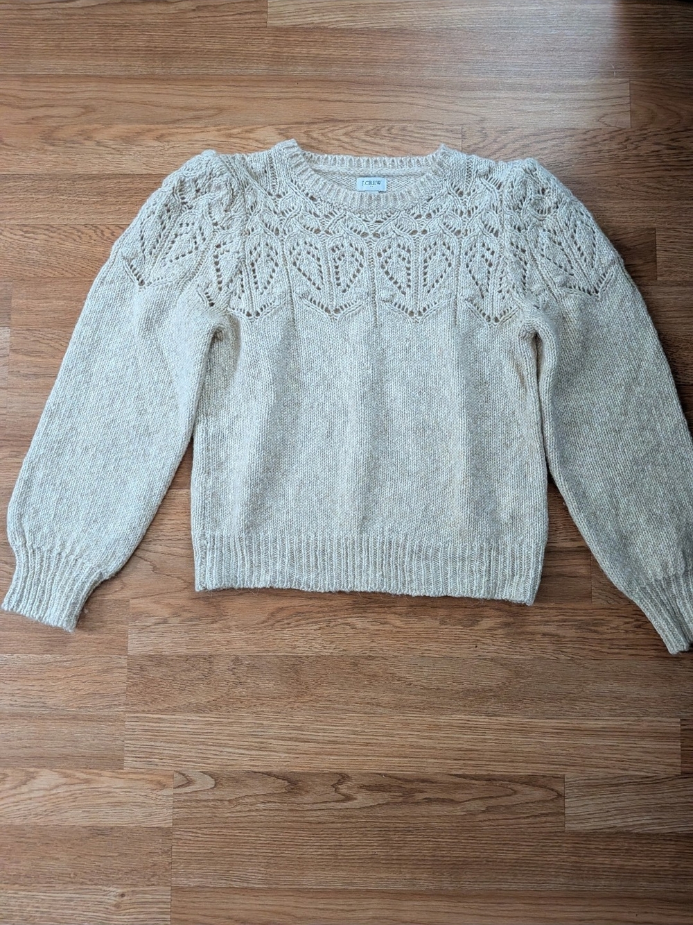 J. Crew Cream Knit Sweater with Lace Shoulder Detail - Picture 2 of 7